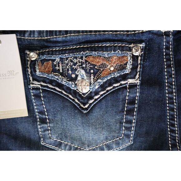 Miss Me M3953B Women's Sz 33 Dk Blue Floral Paradise Mid-Rise Bootcut Jeans - Picture 9 of 13